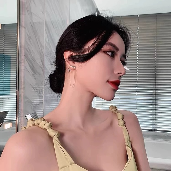 4/$15 Cute Rhinestones Gold and Pink Strawberry Chain Earrings - Picture 4 of 9